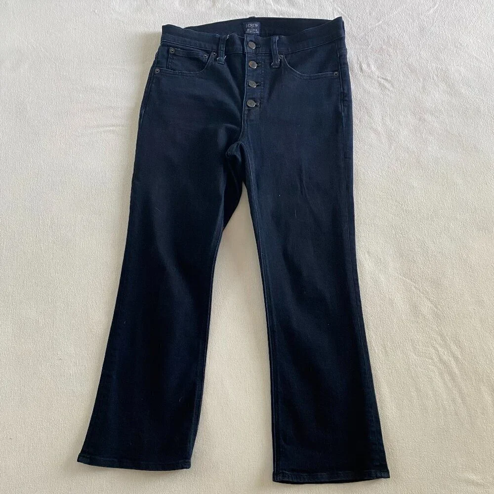 J Crew dark denim high rise crop flare jeans Womens 27 stretch cotton preppy